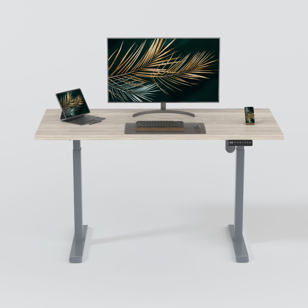 Single motor height adjustable desk with tabletop